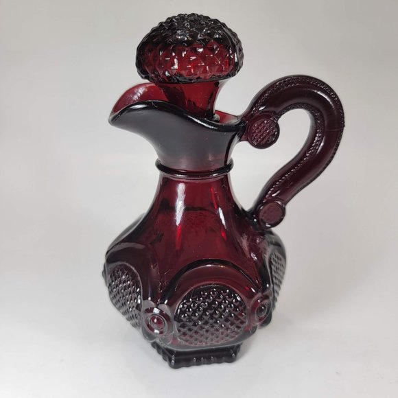 Avon 1876 Cape Cod Wine Decanter Oil Vinegar Dispenser Ruby Red Glass Vintage - Picture 6 of 10